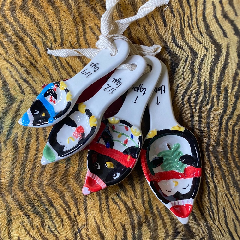 Festive Holiday Penguin Ceramic Measuring Spoons